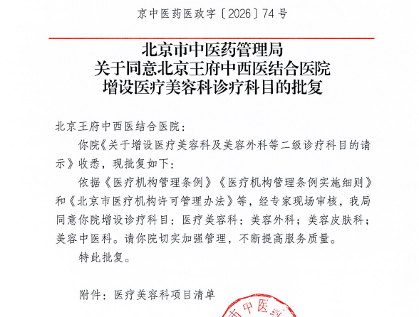 北京王府中西医结合医院获批增设医疗美容科诊疗科目